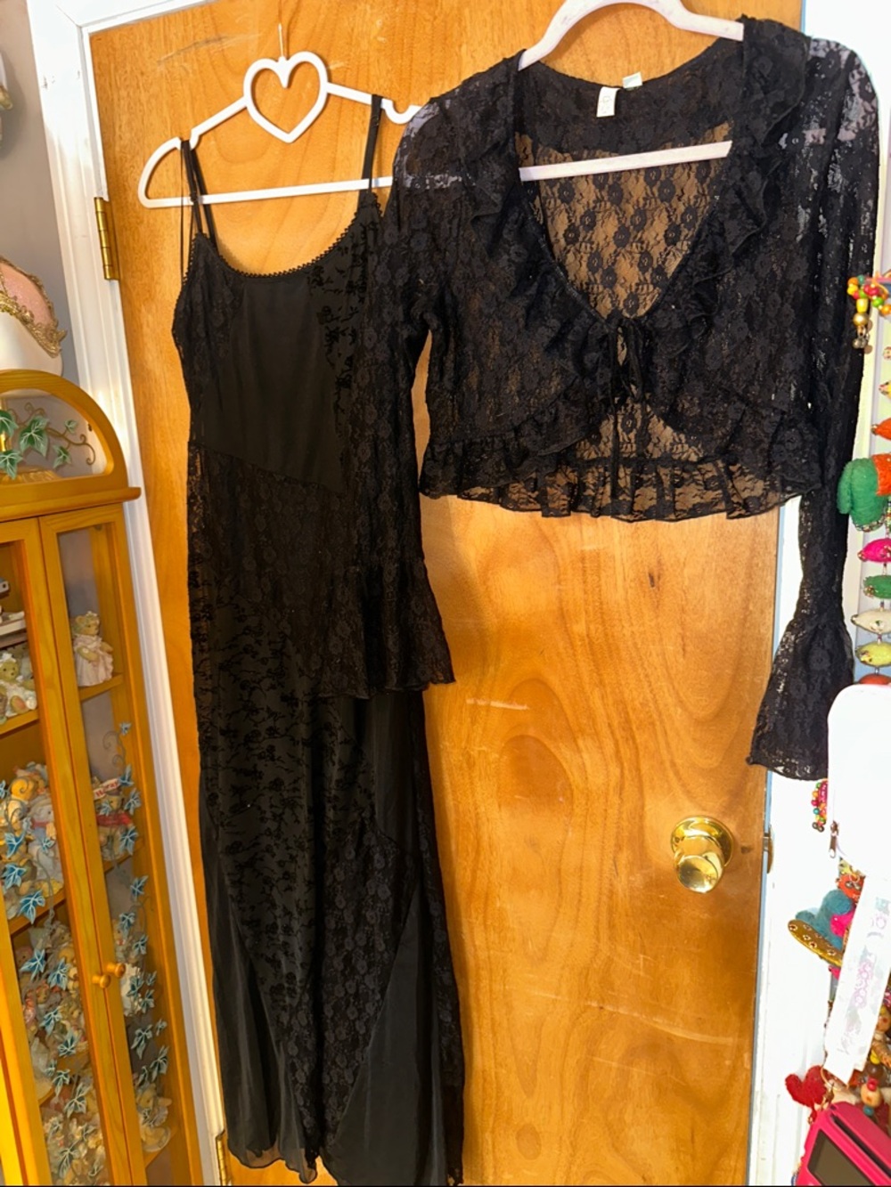 Black Lace Camisole Slip Dress with Sheer Lace Bolero